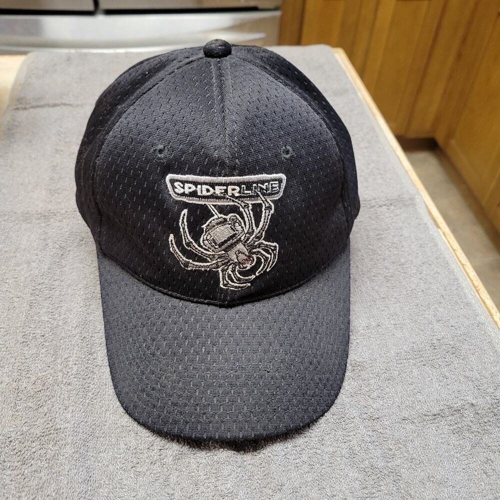 Spiderline fishing trucker hat black reel embroidered vintage
